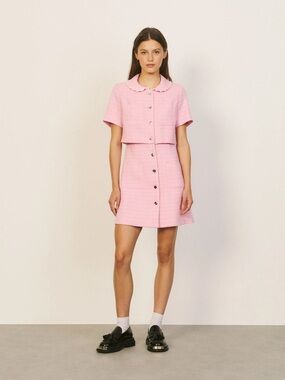 Sandro Pink Tweed Button-Down Mini Skirt